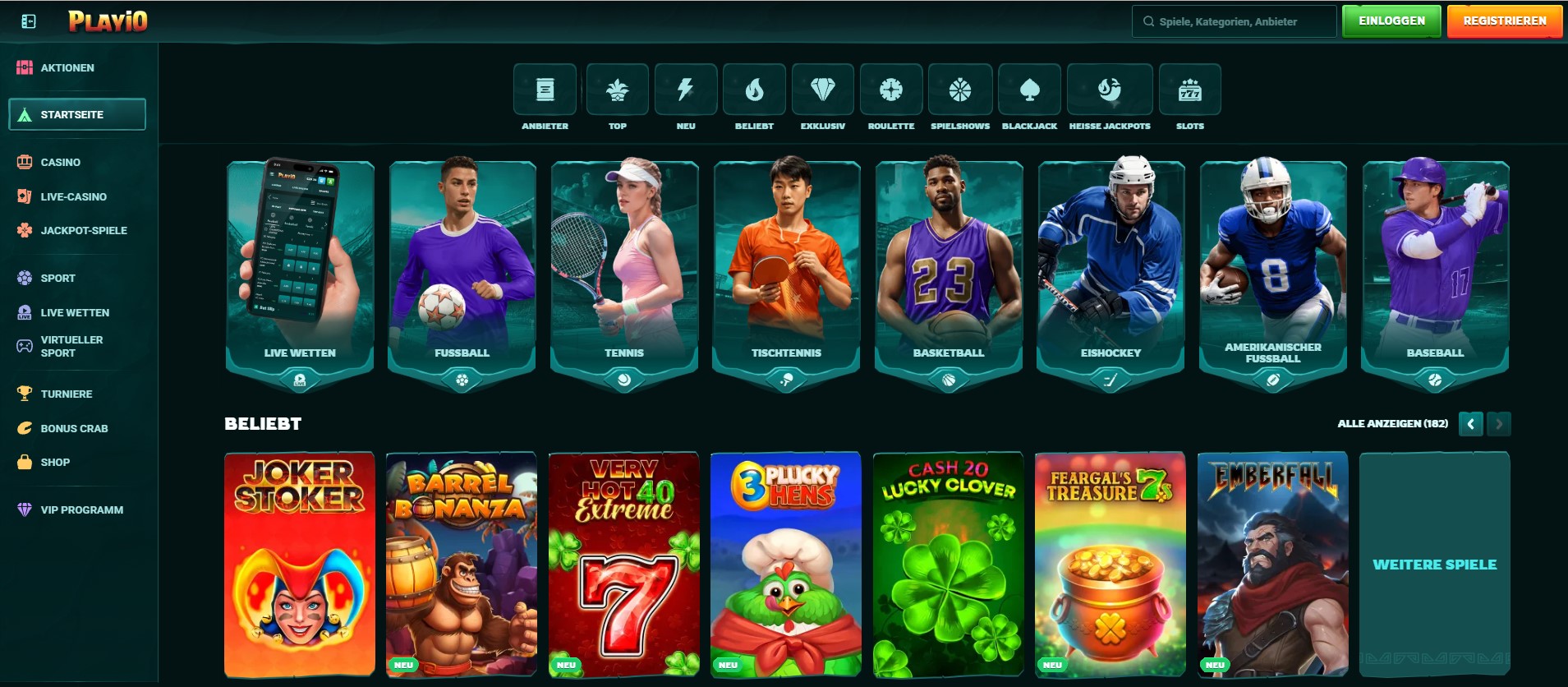 Casino-Website mit einer Vielzahl an Live-Casino-Spielen, darunter Gold Saloon Roulette, Crazy Time und Mega Fire Blaze Roulette Live. Die übersichtliche Navigation bietet Kategorien wie Casino, Live Casino, Jackpots und Sportwetten. Perfekt für Spieler, die online casinos ohne oasis suchen.